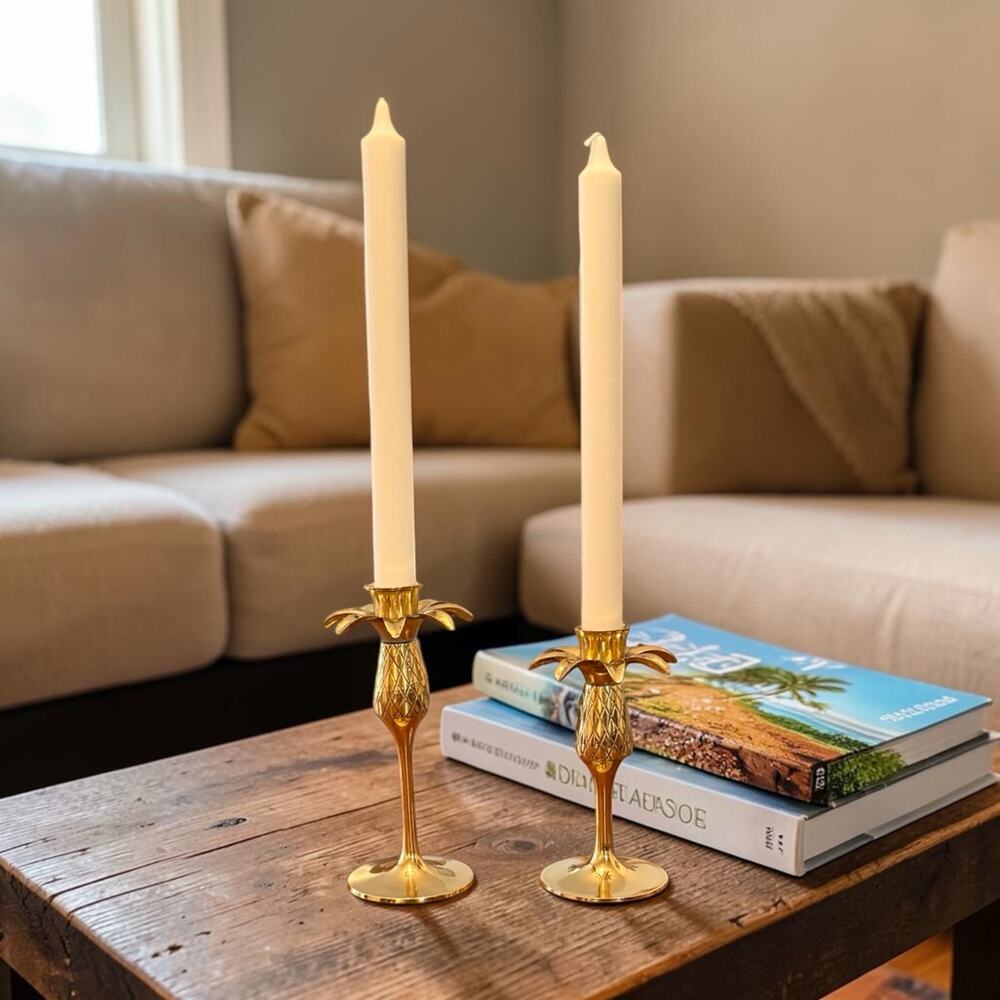Hampton Brass Pineapple Candlesticks Set 2 Vintage Brass Taper Candle Holders
